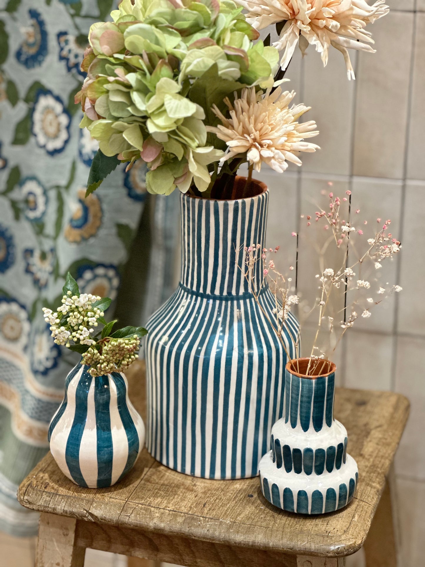 Vase rayure bleu S