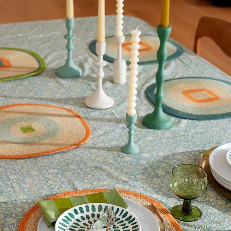 Nappe à fleurs bleu gris