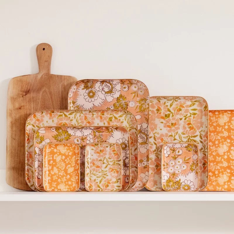 Plateau fleurs rose L