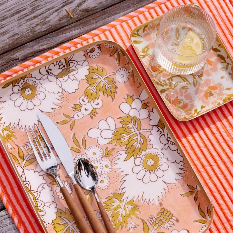 Plateau fleurs rose L
