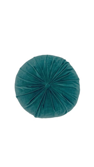 Coussin rond velours bleu canard