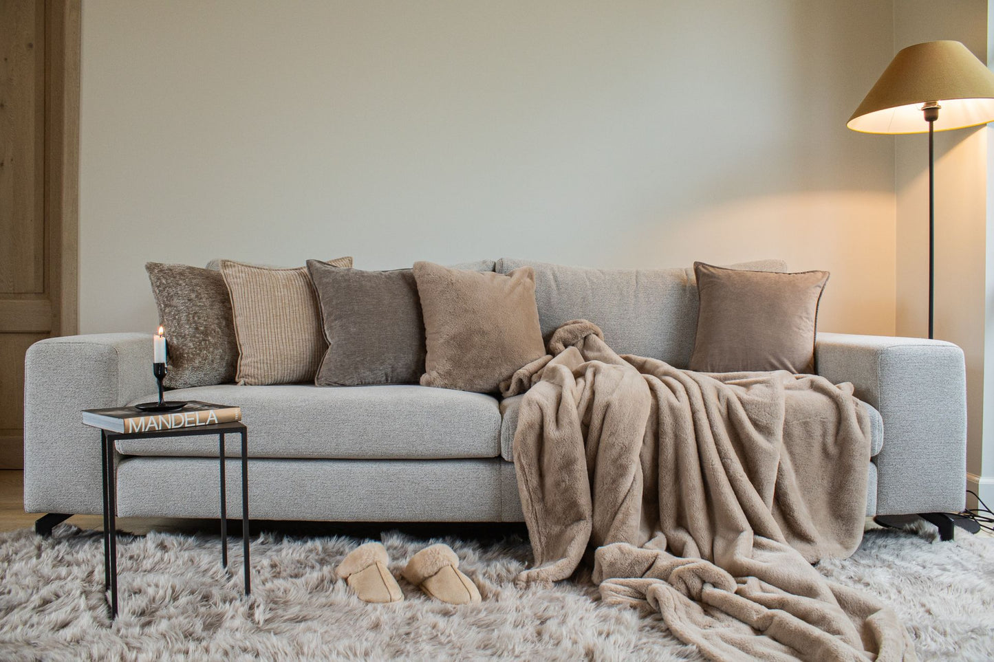 Plaid XL fausse fourrure taupe