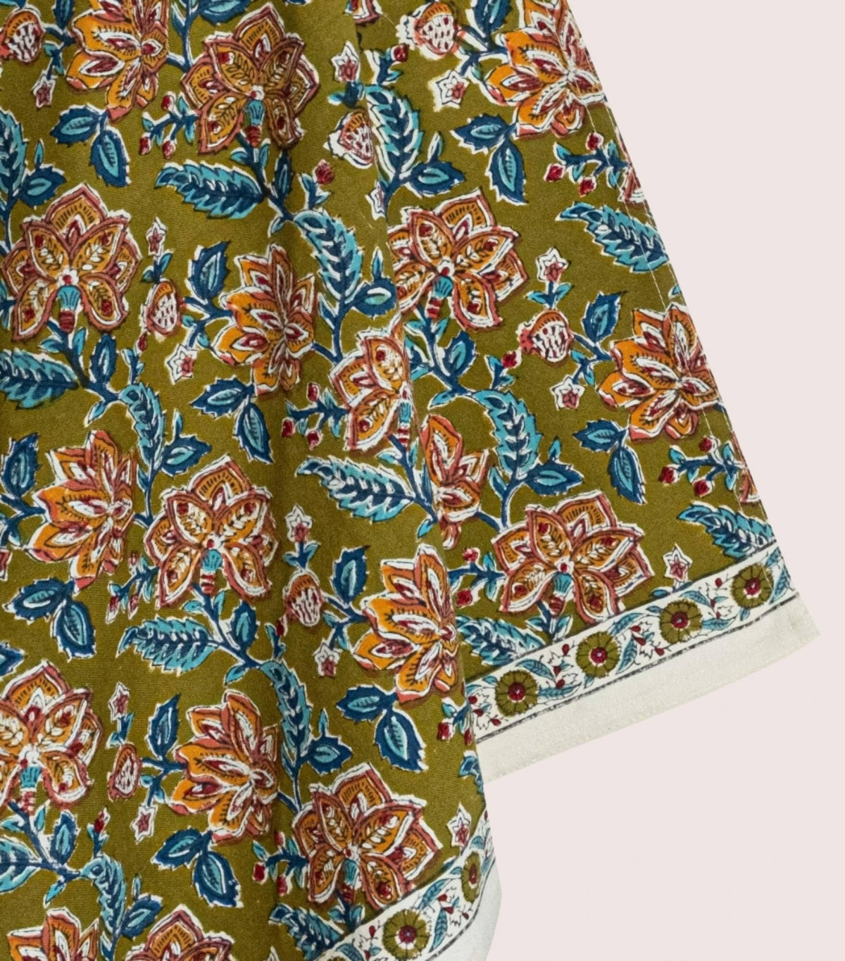 Torchon à fleurs kaki