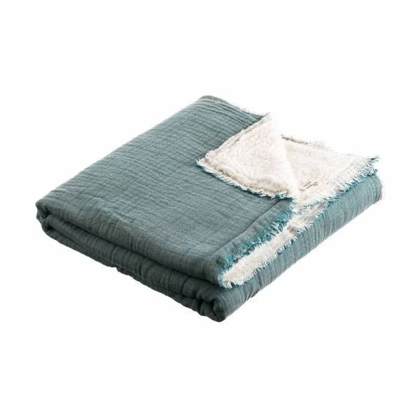 Plaid gaz de coton / moumoute bleu
