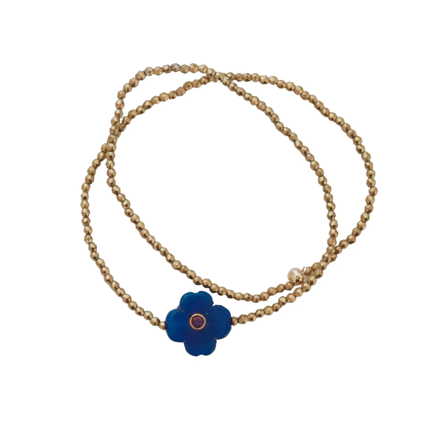 Bracelet double rang Fleur Jade bleu