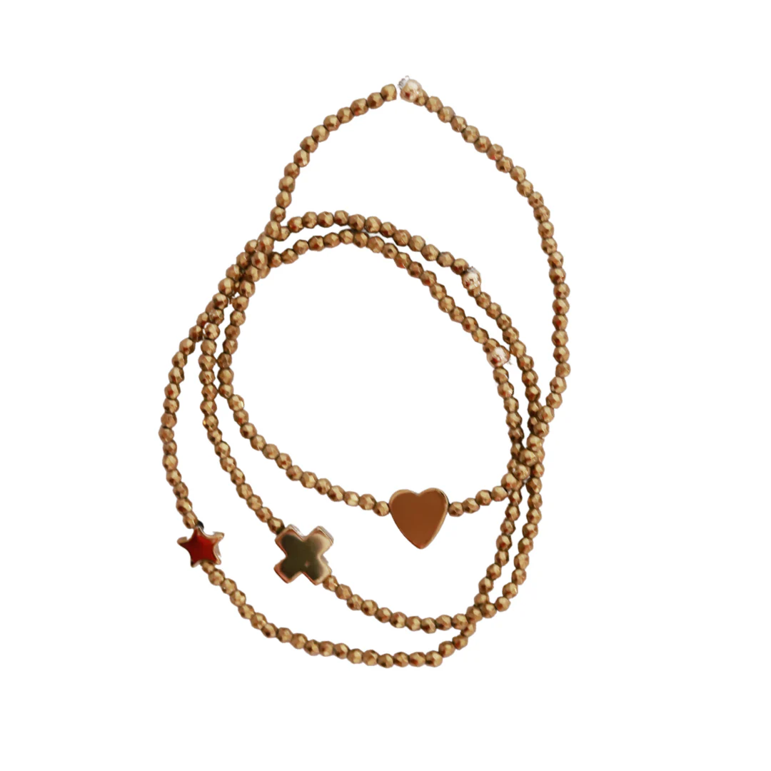 Bracelet doré coeur croix étoile