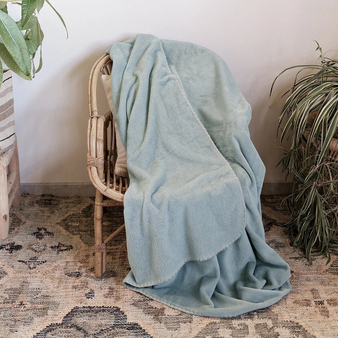 Plaid bleu surpiqûre lin