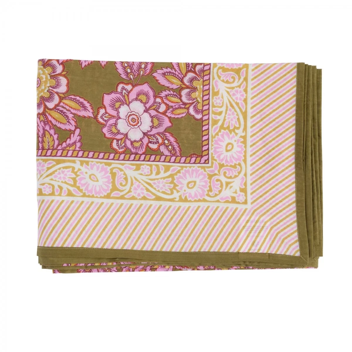 Nappe à fleurs kaki rose