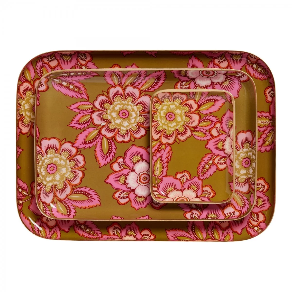 Plateau fleurs kaki rose