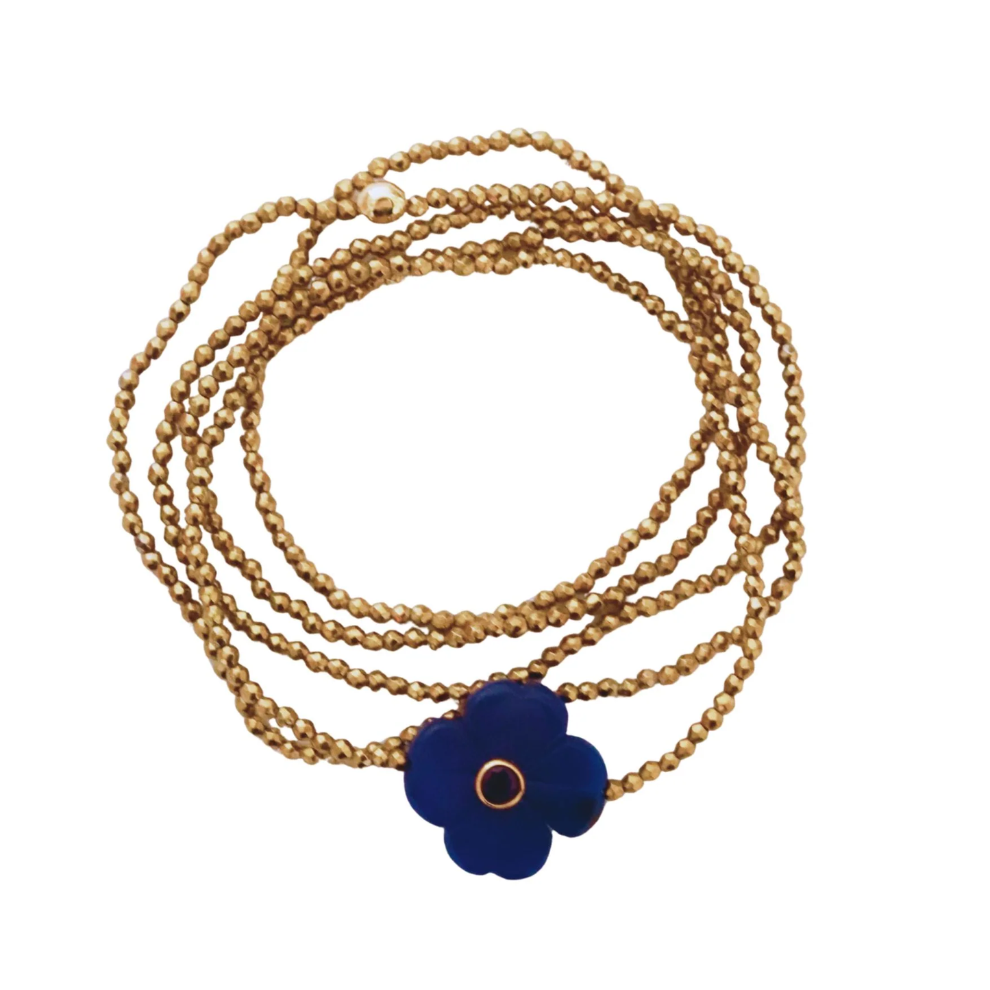 Sautoir Fleur Jade bleu