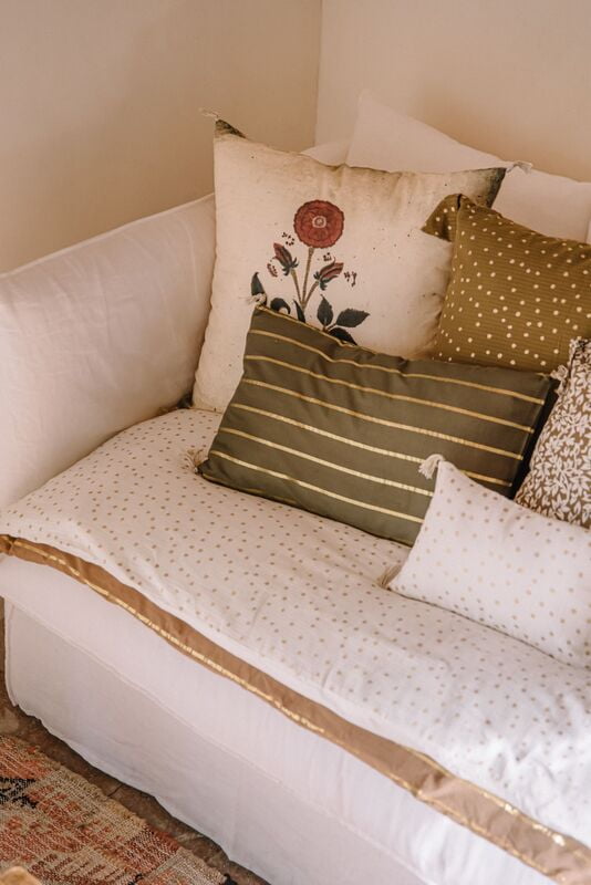 Coussin bronze pois or 50 x 50 cm