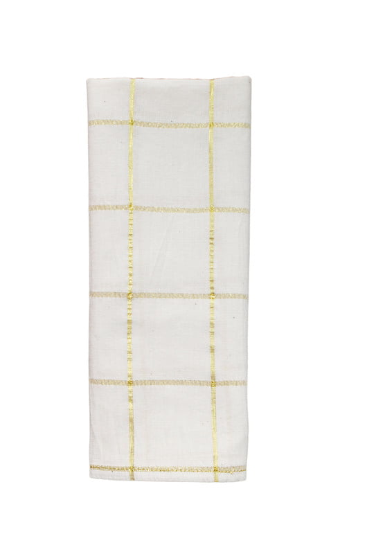Serviette blanc carreaux or
