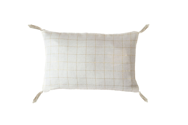 Coussin blanc carreaux or 20 x 30 cm