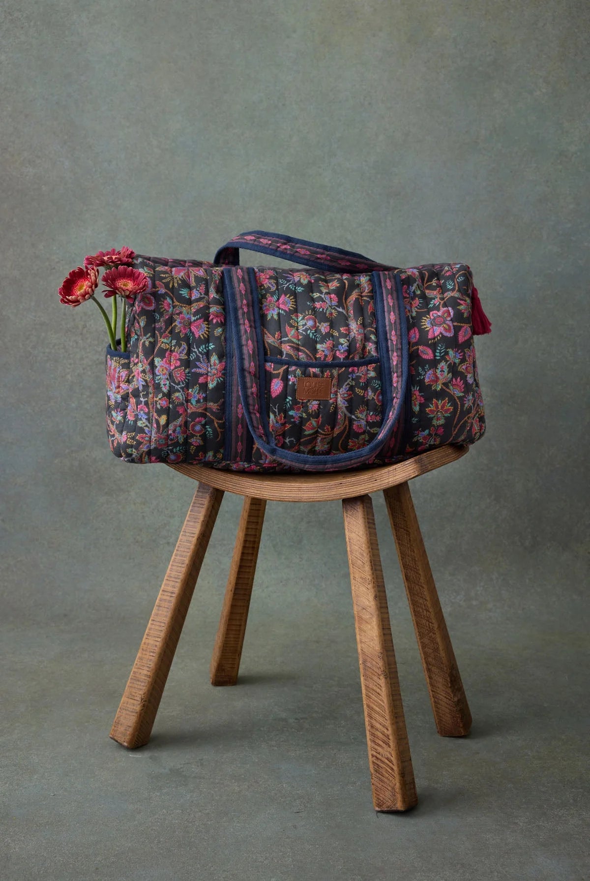 Sac week-end noir à fleurs