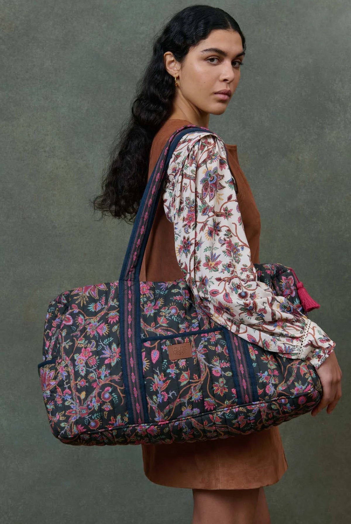 Sac week-end noir à fleurs