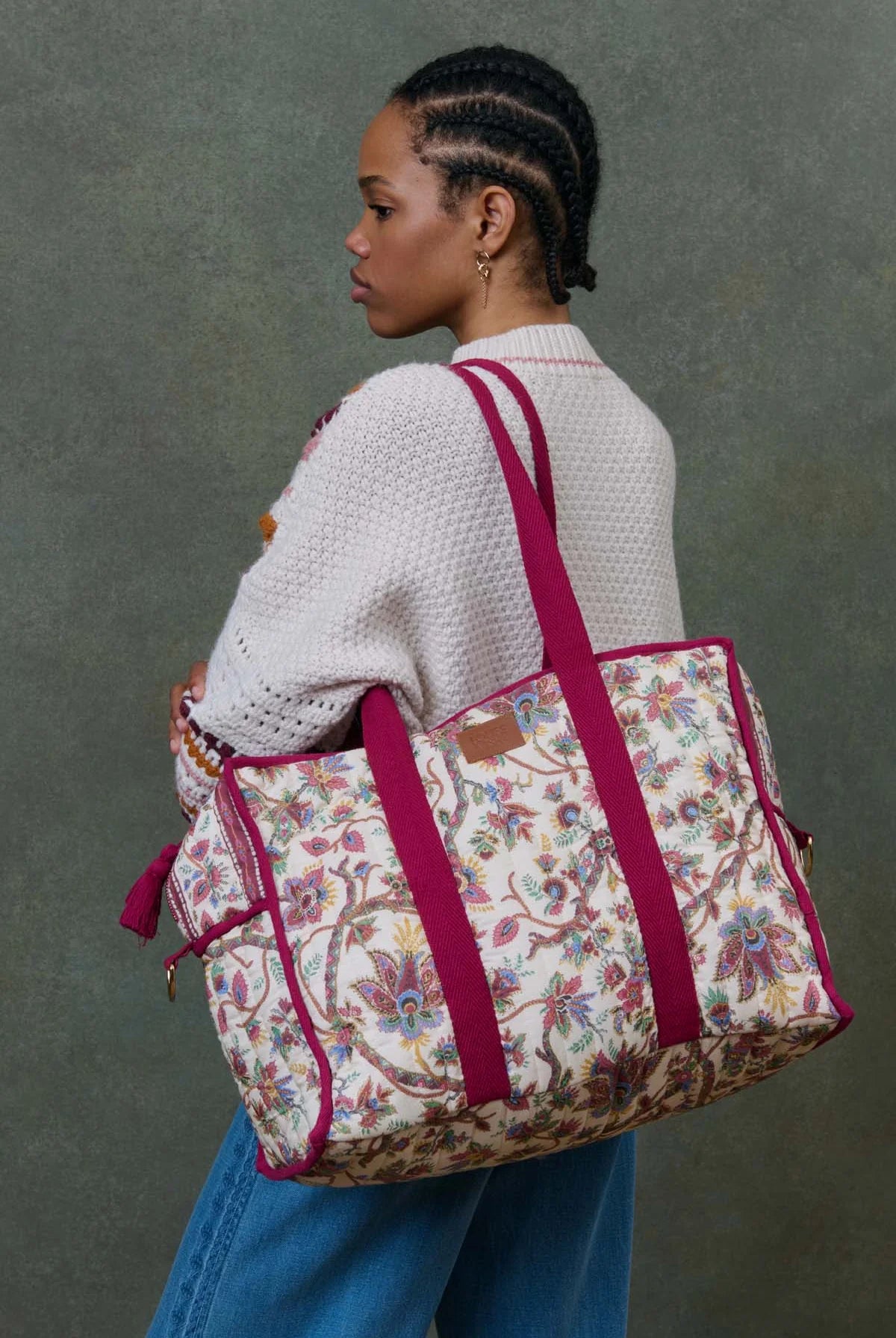 Sac week-end fleurs bordeaux