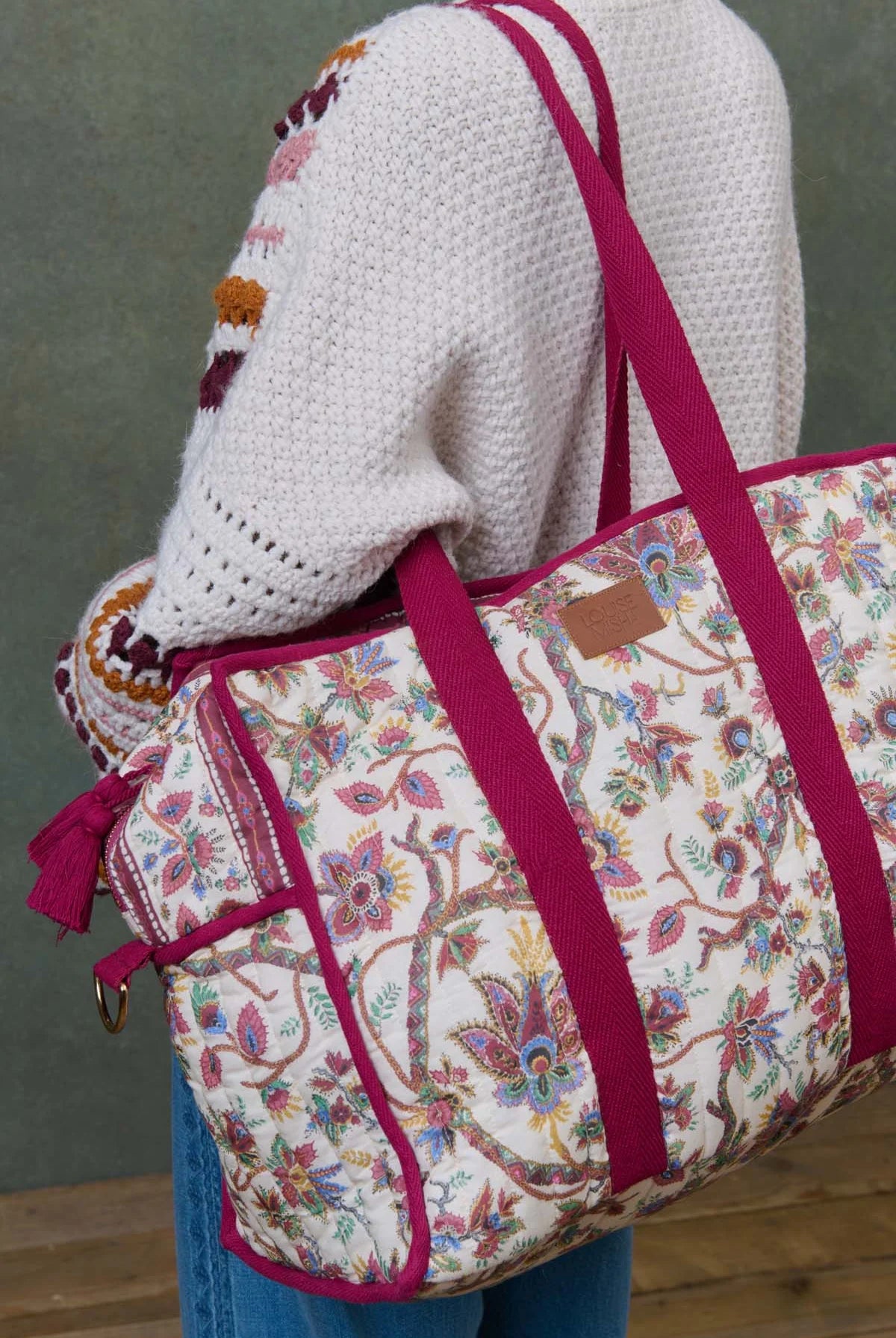 Sac week-end fleurs bordeaux