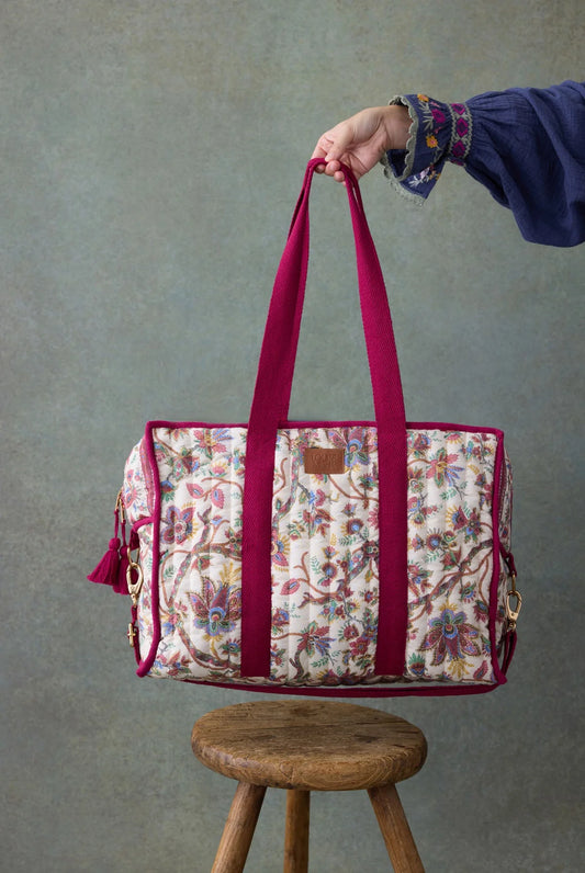 Sac week-end fleurs bordeaux