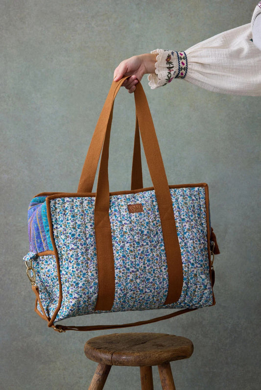 Sac week-end fleurs bleues
