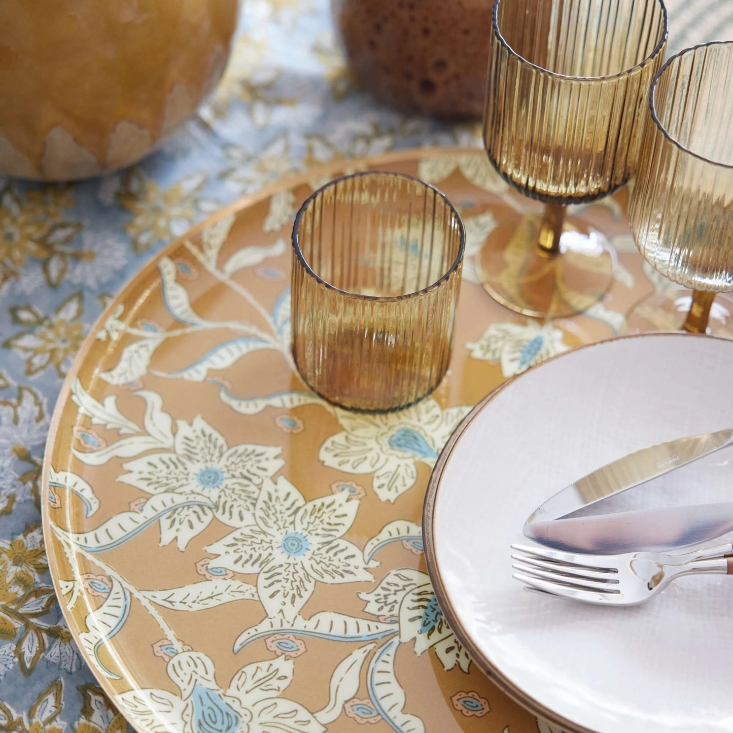 Plateau fleurs rond absynthe L