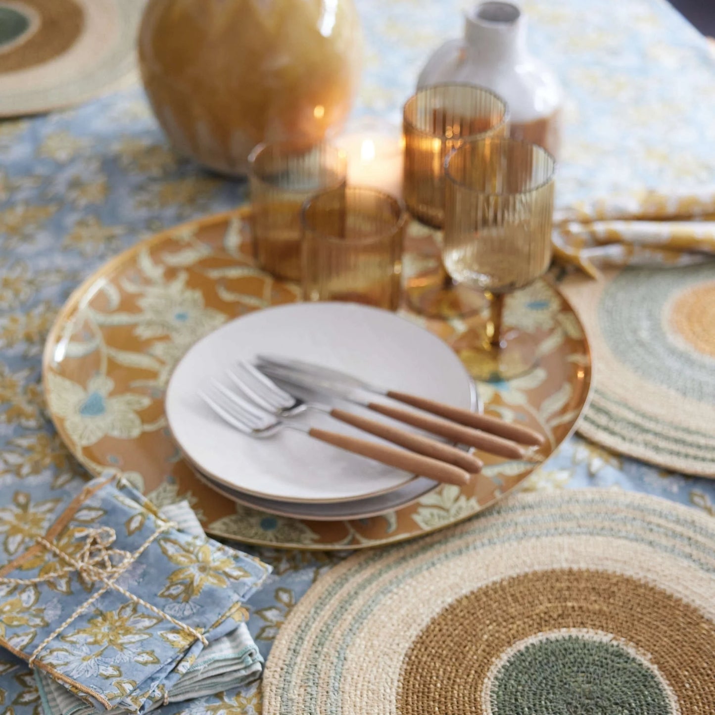 Plateau fleurs rond absynthe L