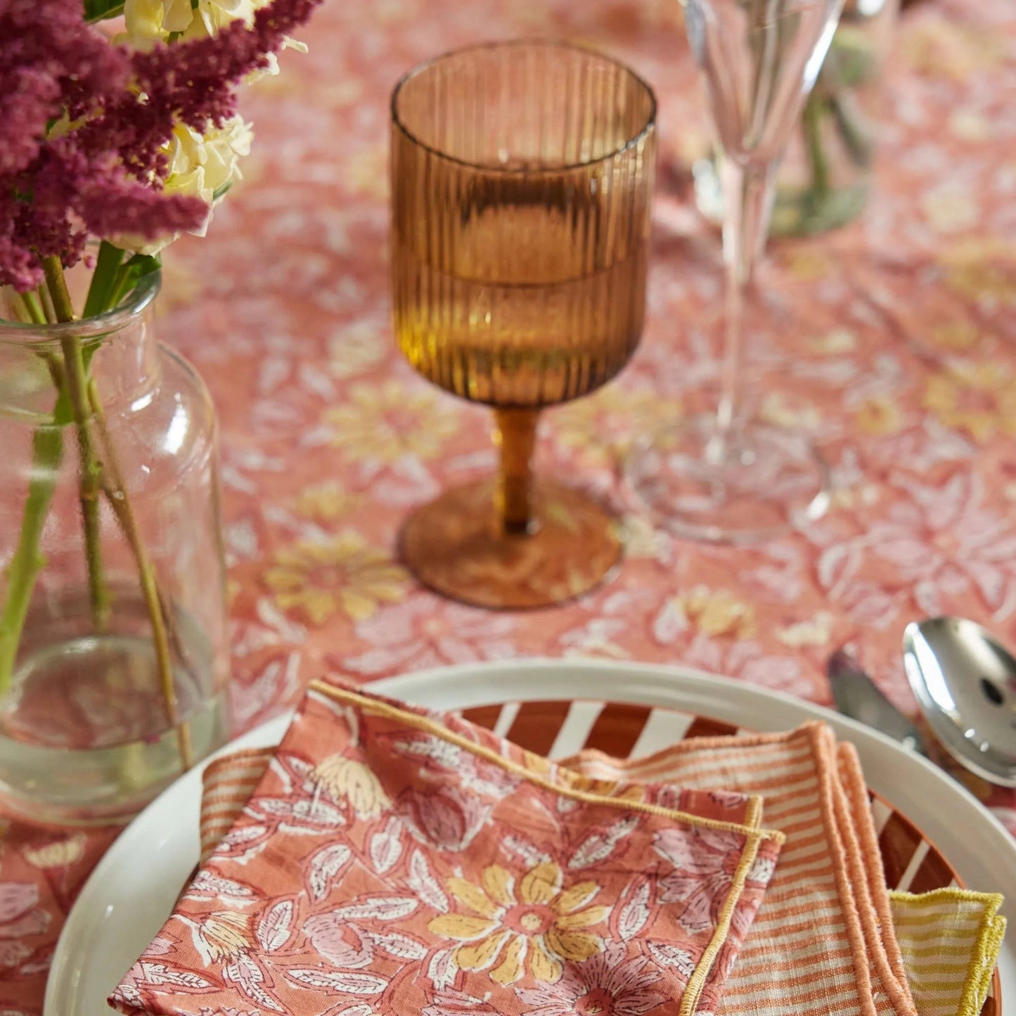 Nappe à fleurs terracotta