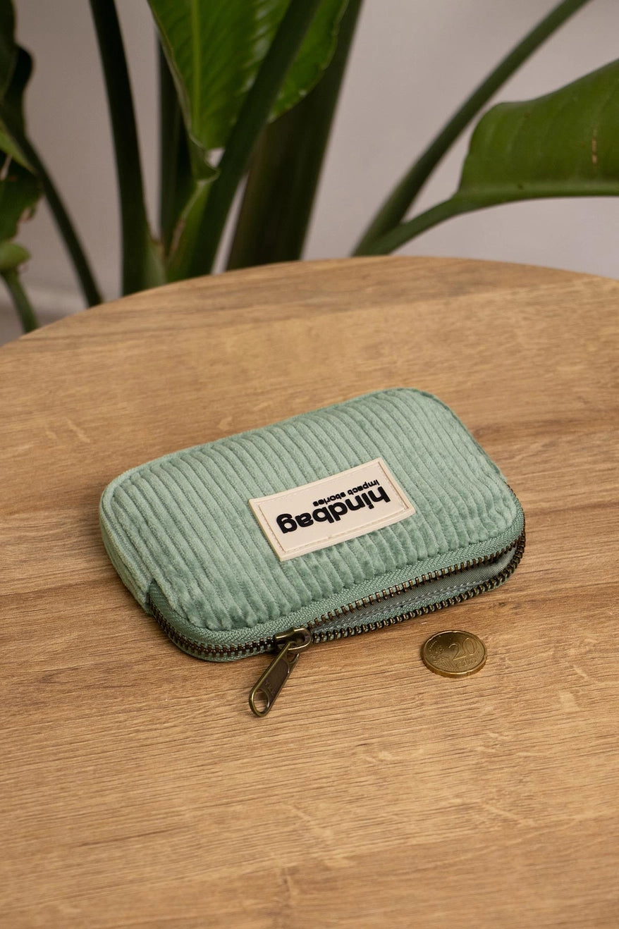 Porte monnaie velours sauge