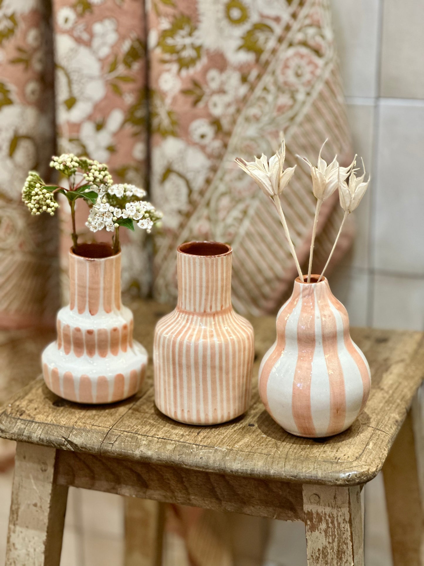 Vase rayure terracotta S
