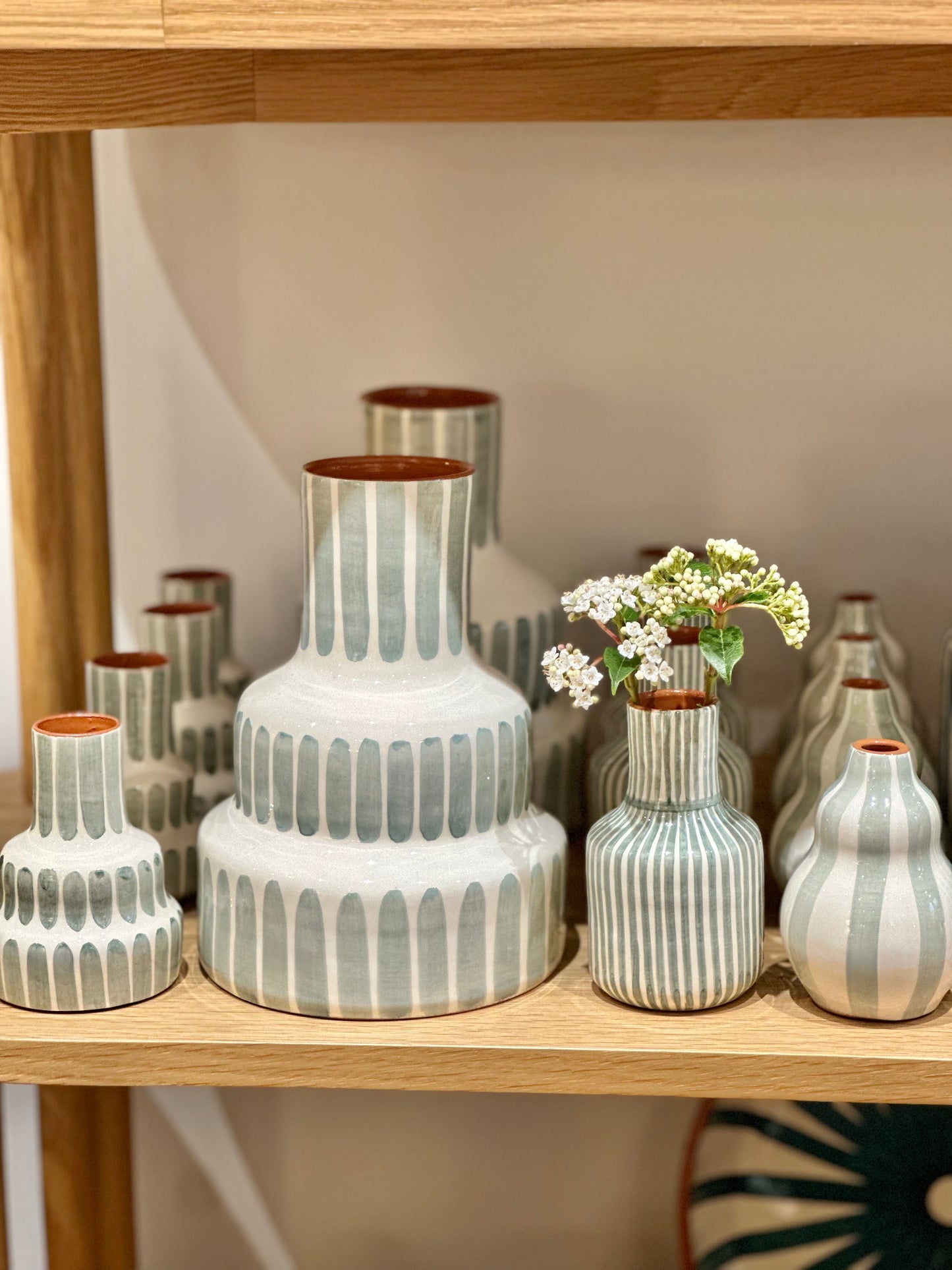 Vase rayure sauge S