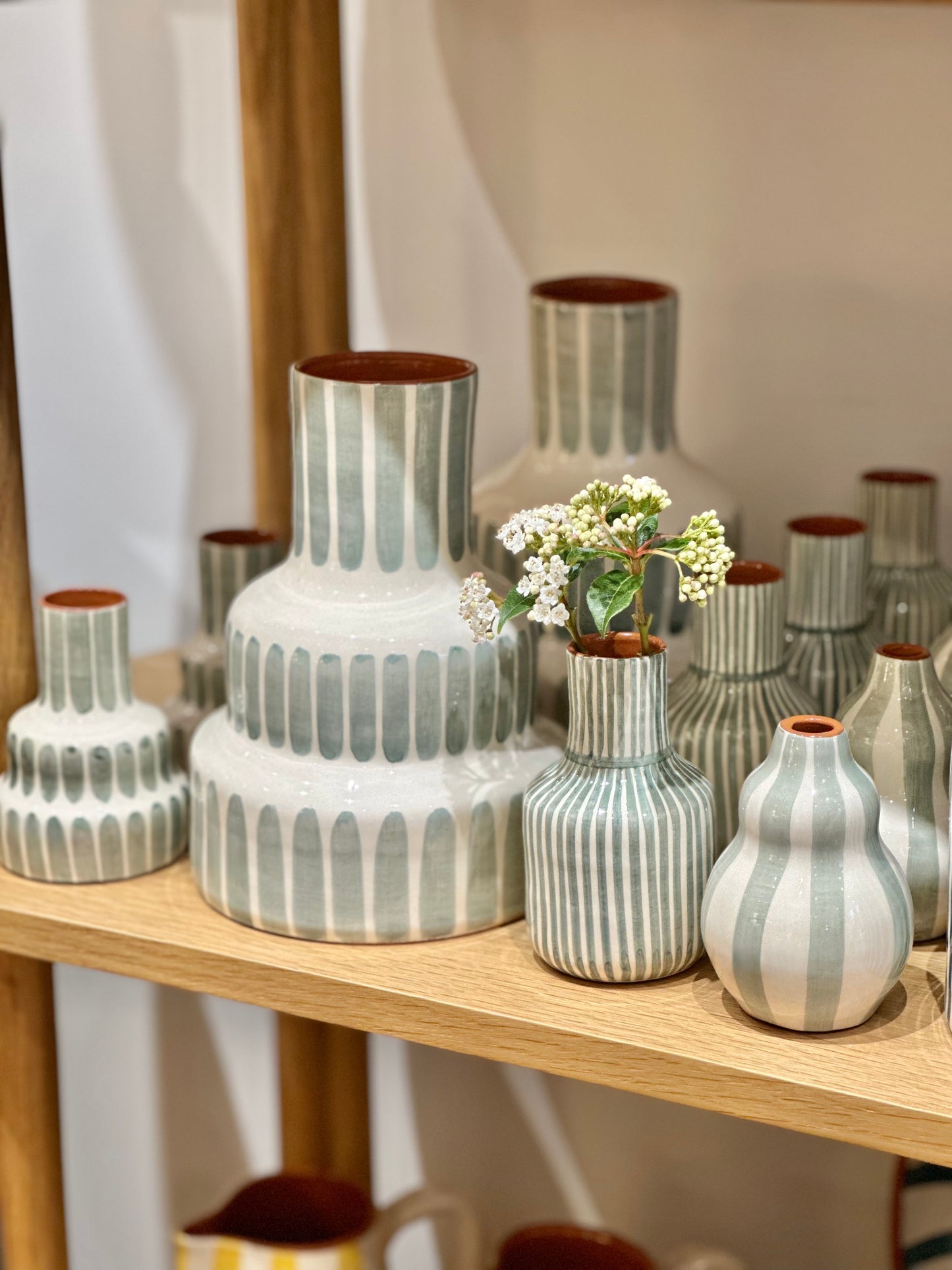 Vase rayure sauge L