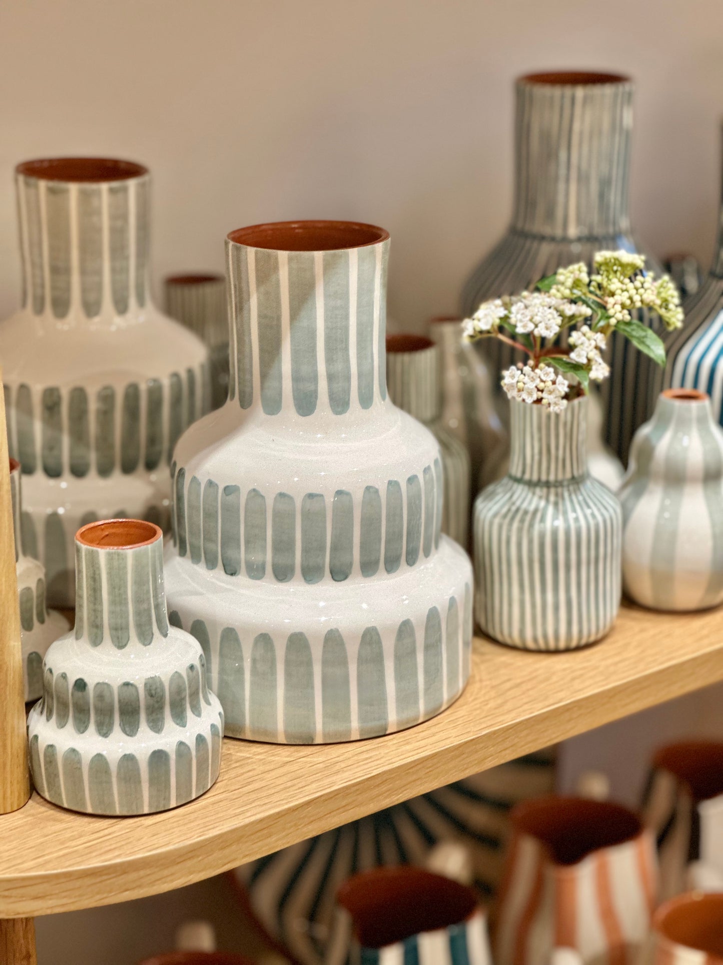 Vase rayure sauge S
