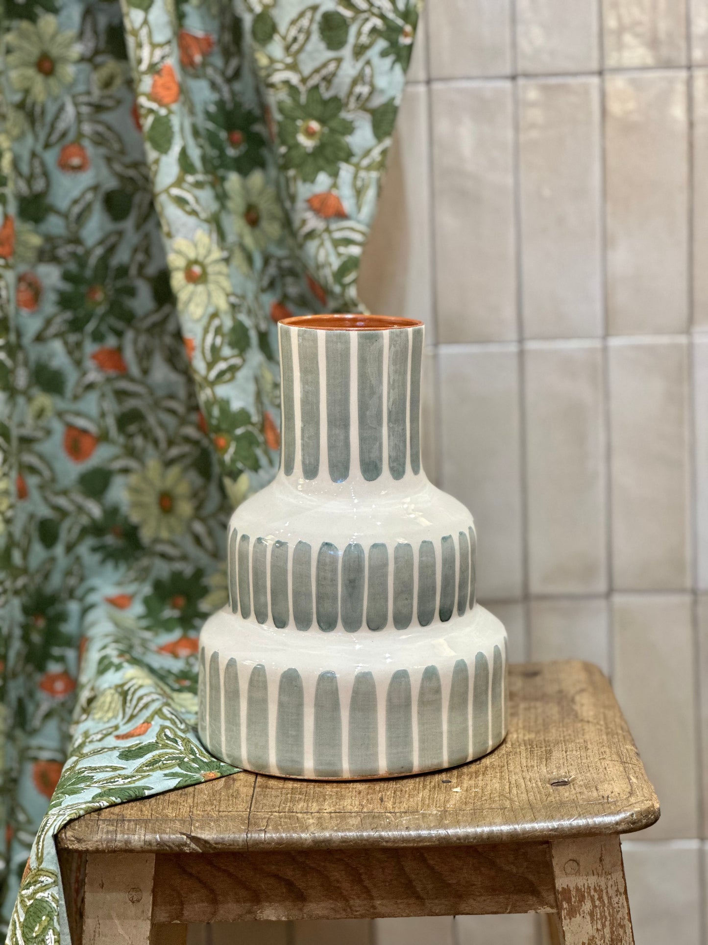 Vase rayure sauge L