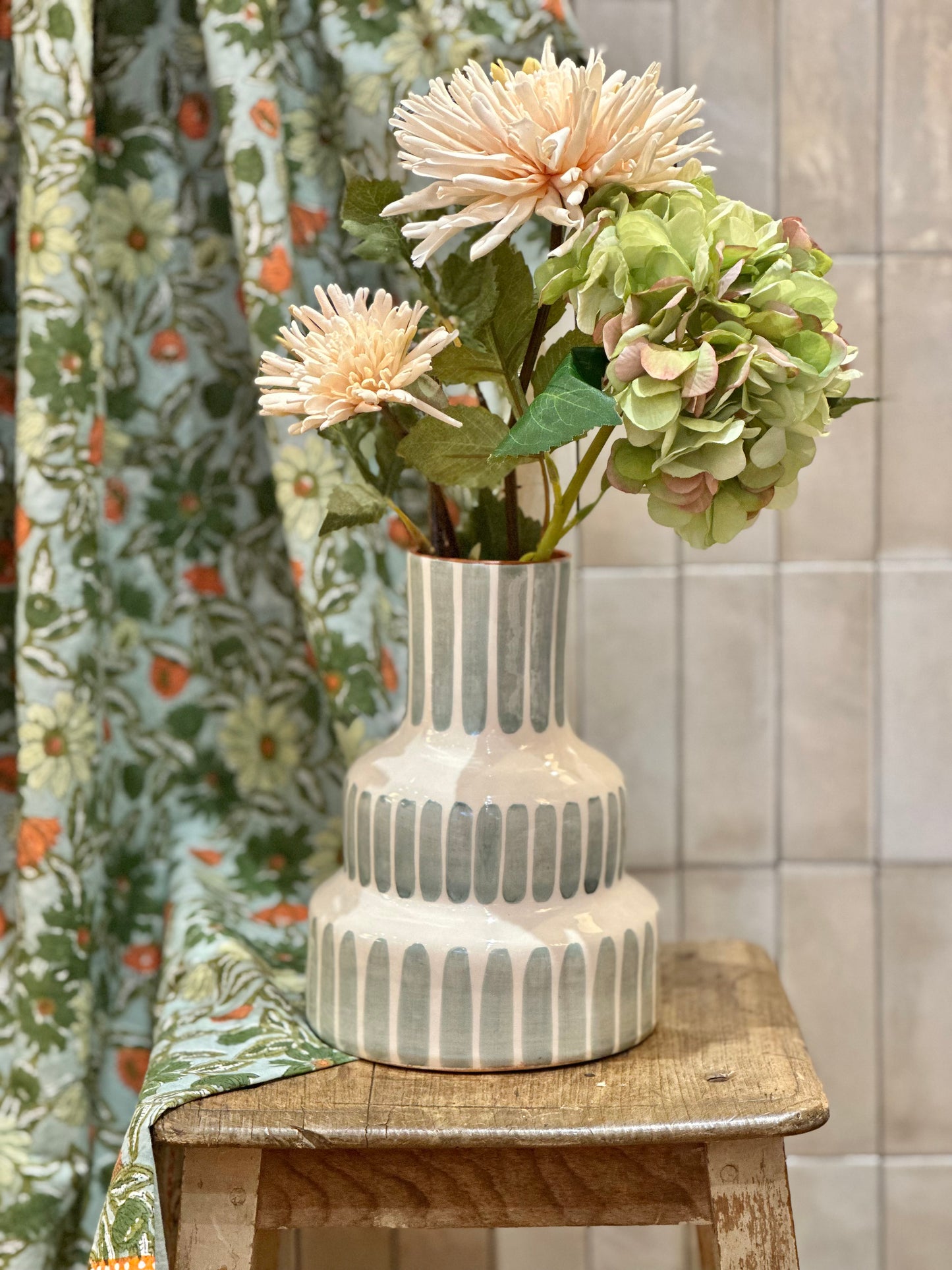 Vase rayure sauge L