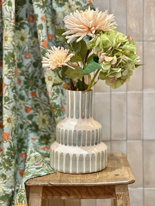 Vase rayure sauge L