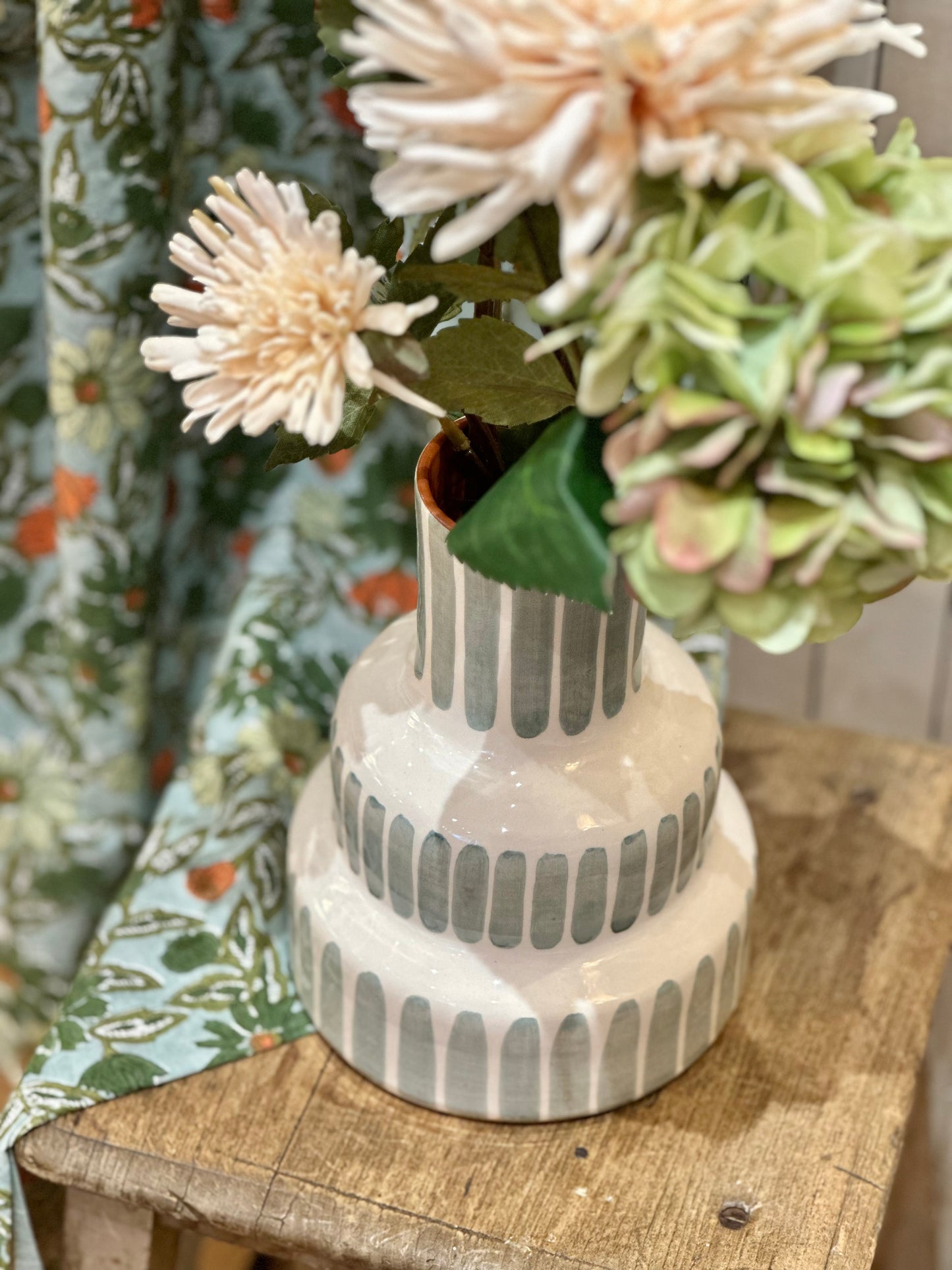 Vase rayure sauge L