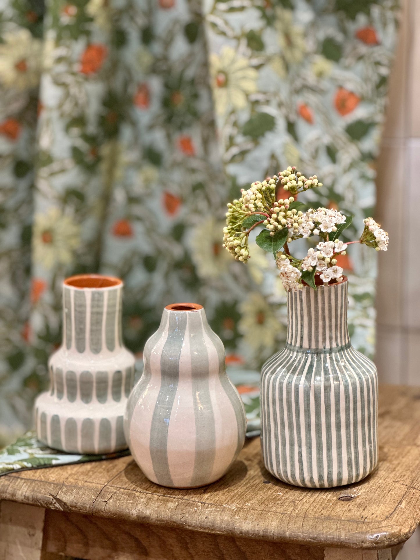 Vase rayure sauge S