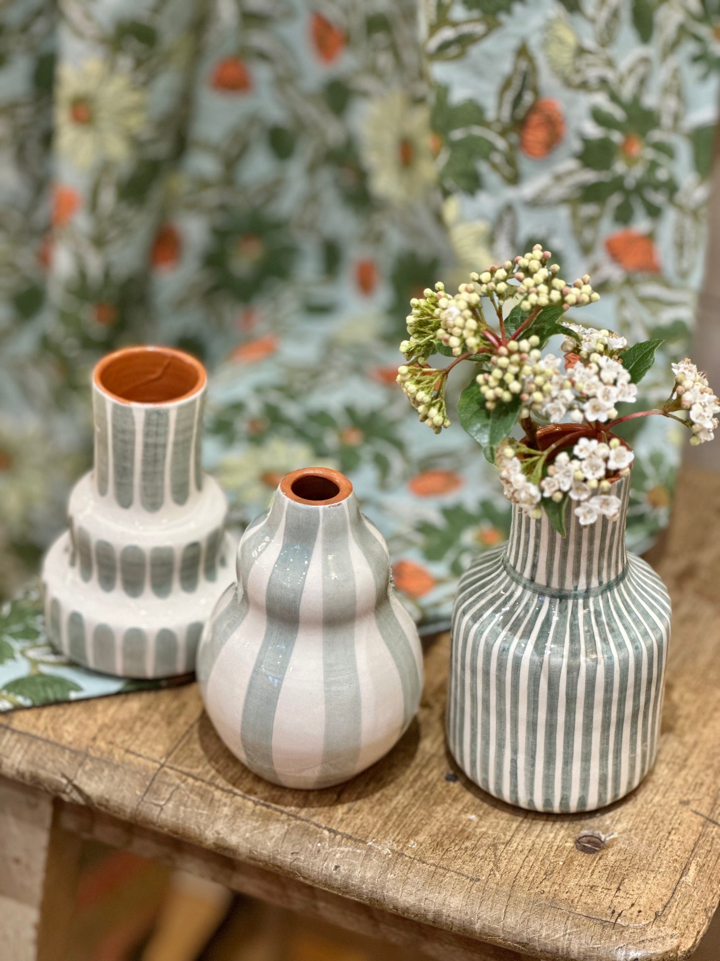 Vase rayure sauge S