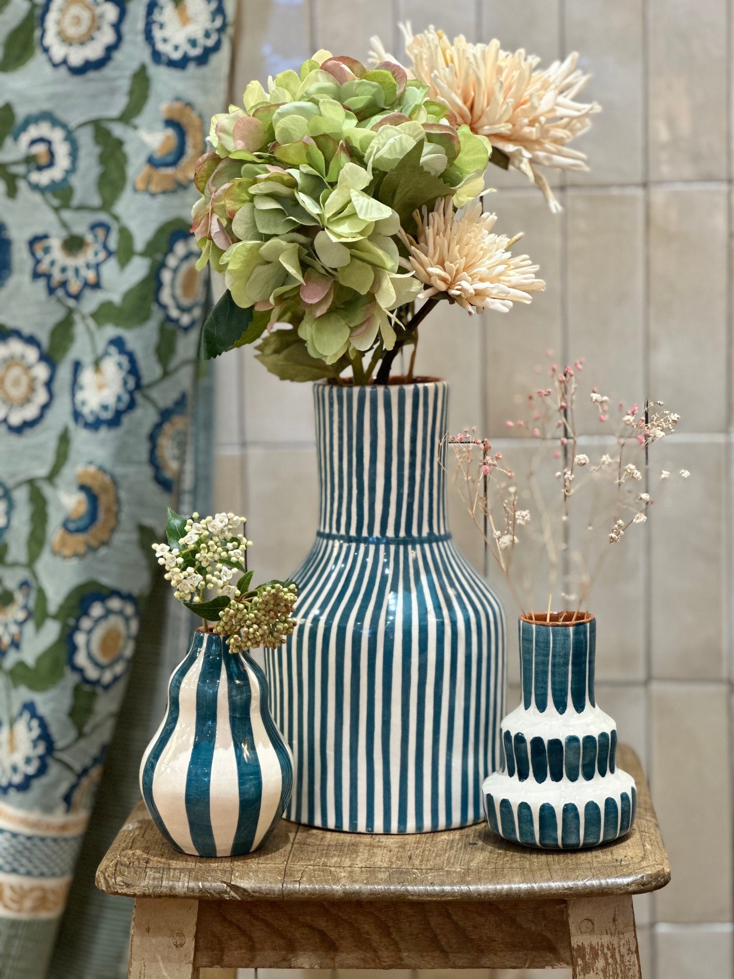 Vase rayure bleu S
