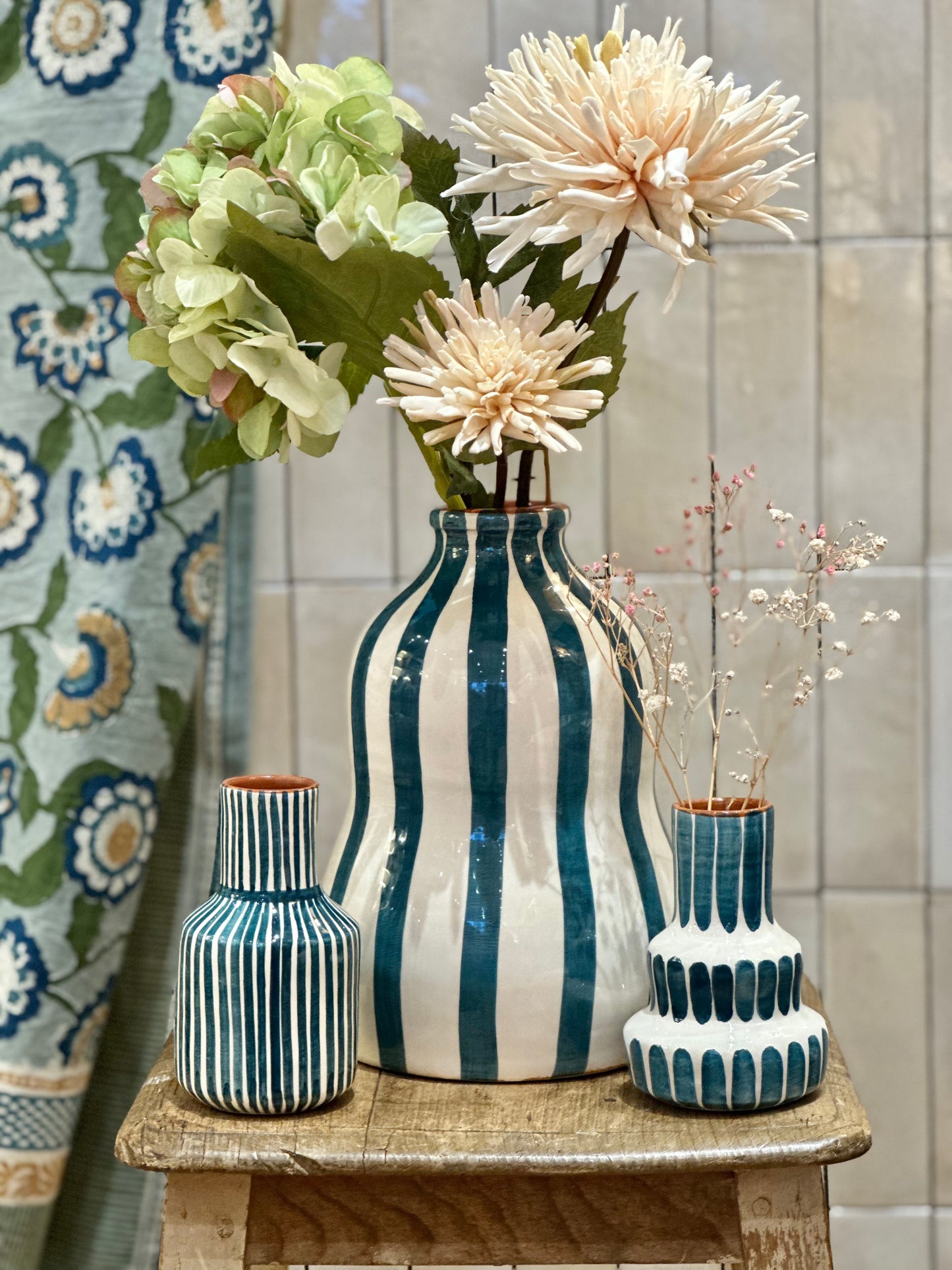 Vase rayure bleu S