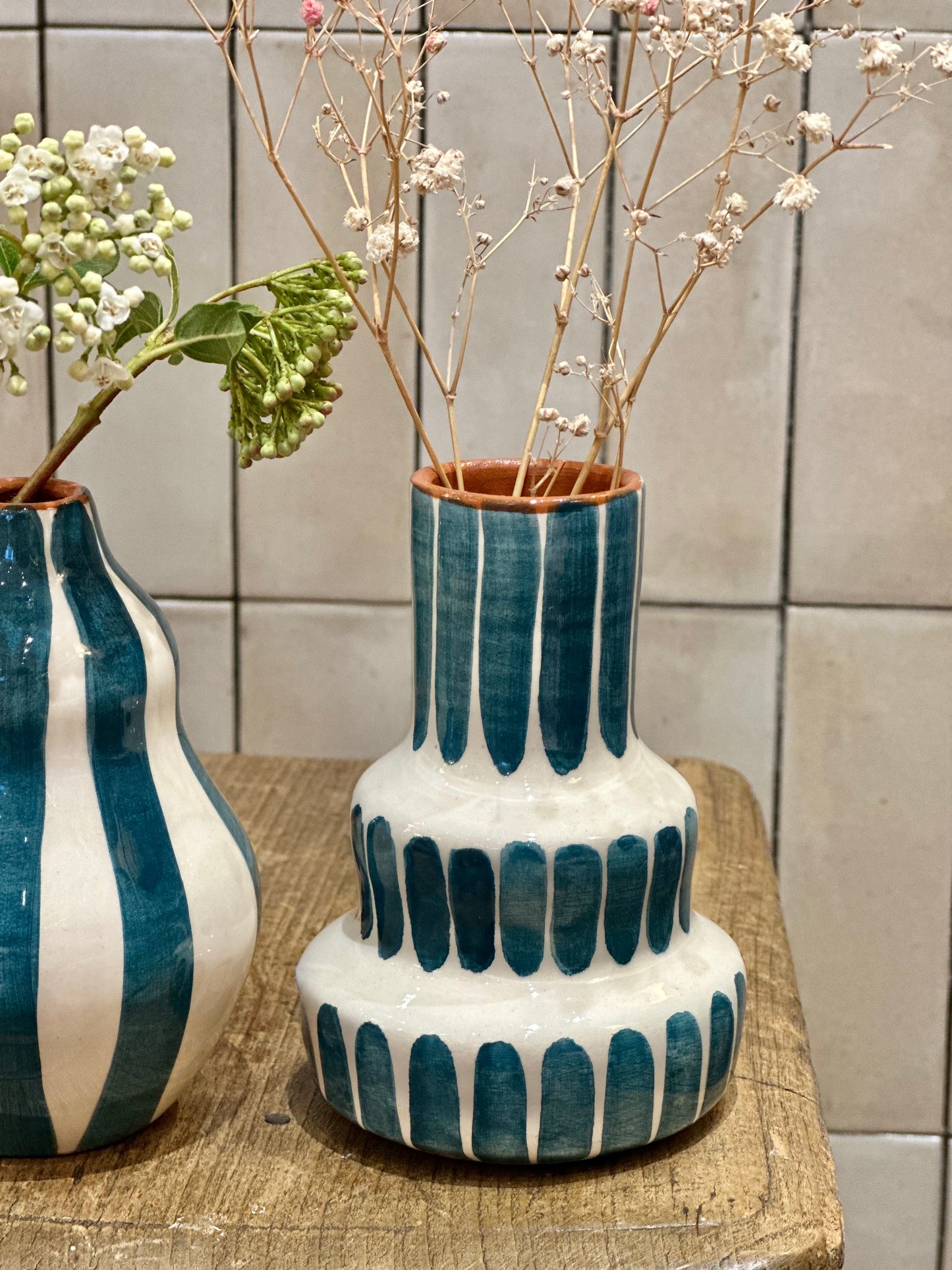 Vase rayure bleu S