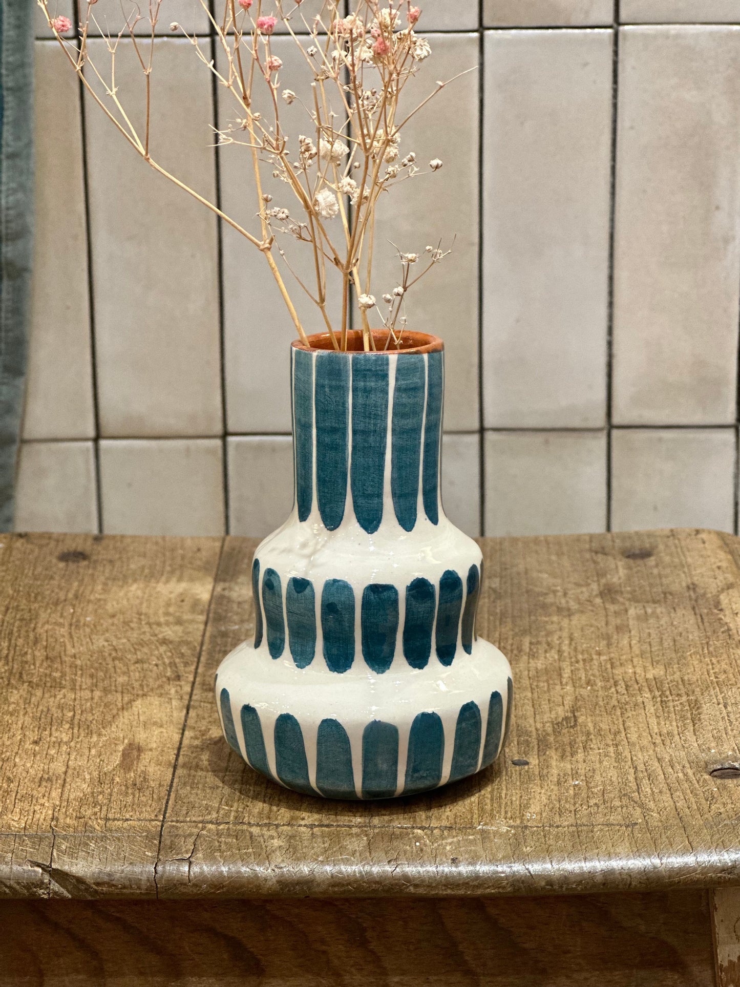 Vase rayure bleu S