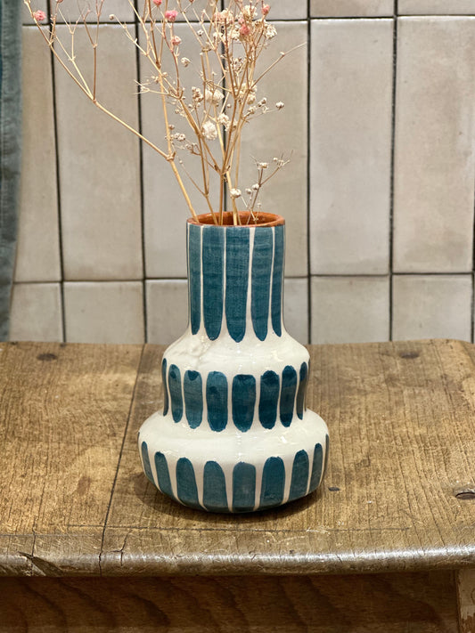 Vase rayure bleu S