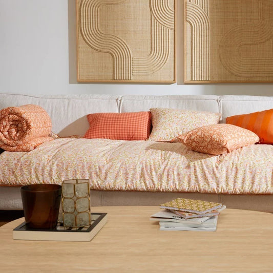Edredon fleuri rose et orange