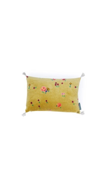 Coussin mini à fleurs velours safran