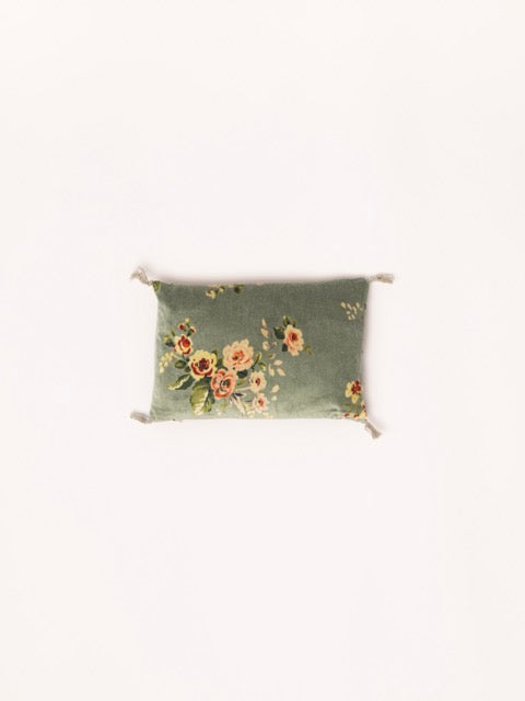 Coussin mini à fleurs velours jade