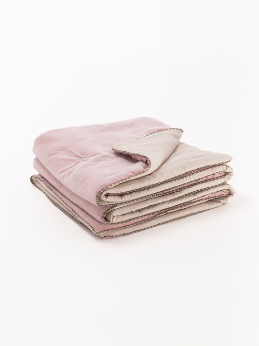 Edredon velours rose poudre