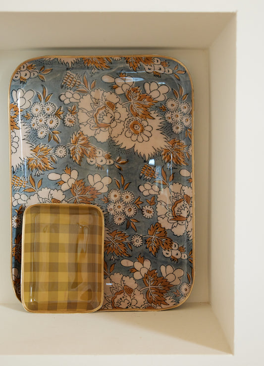 Plateau fleurs bleu L