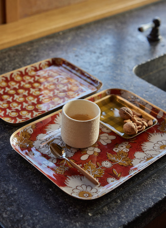 Plateau fleurs terracotta L