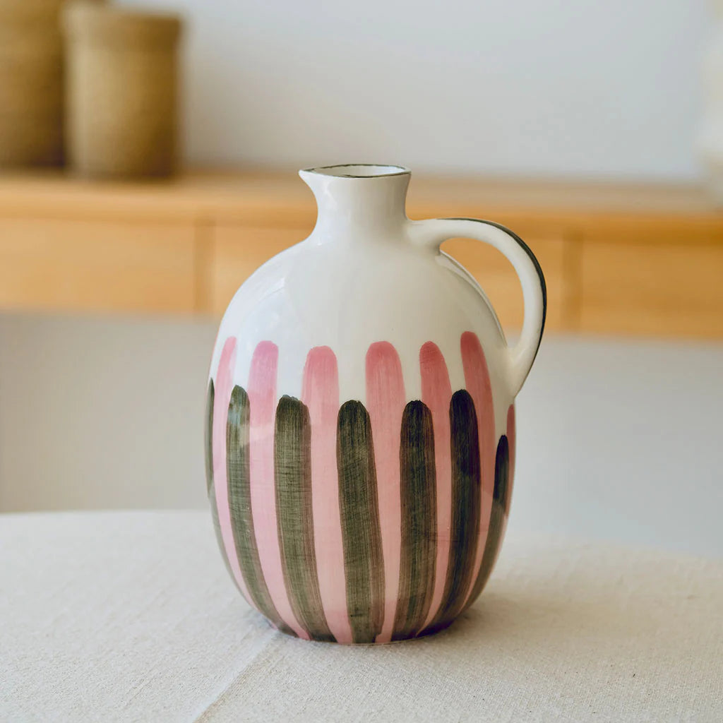Pichet rayure rose et gris