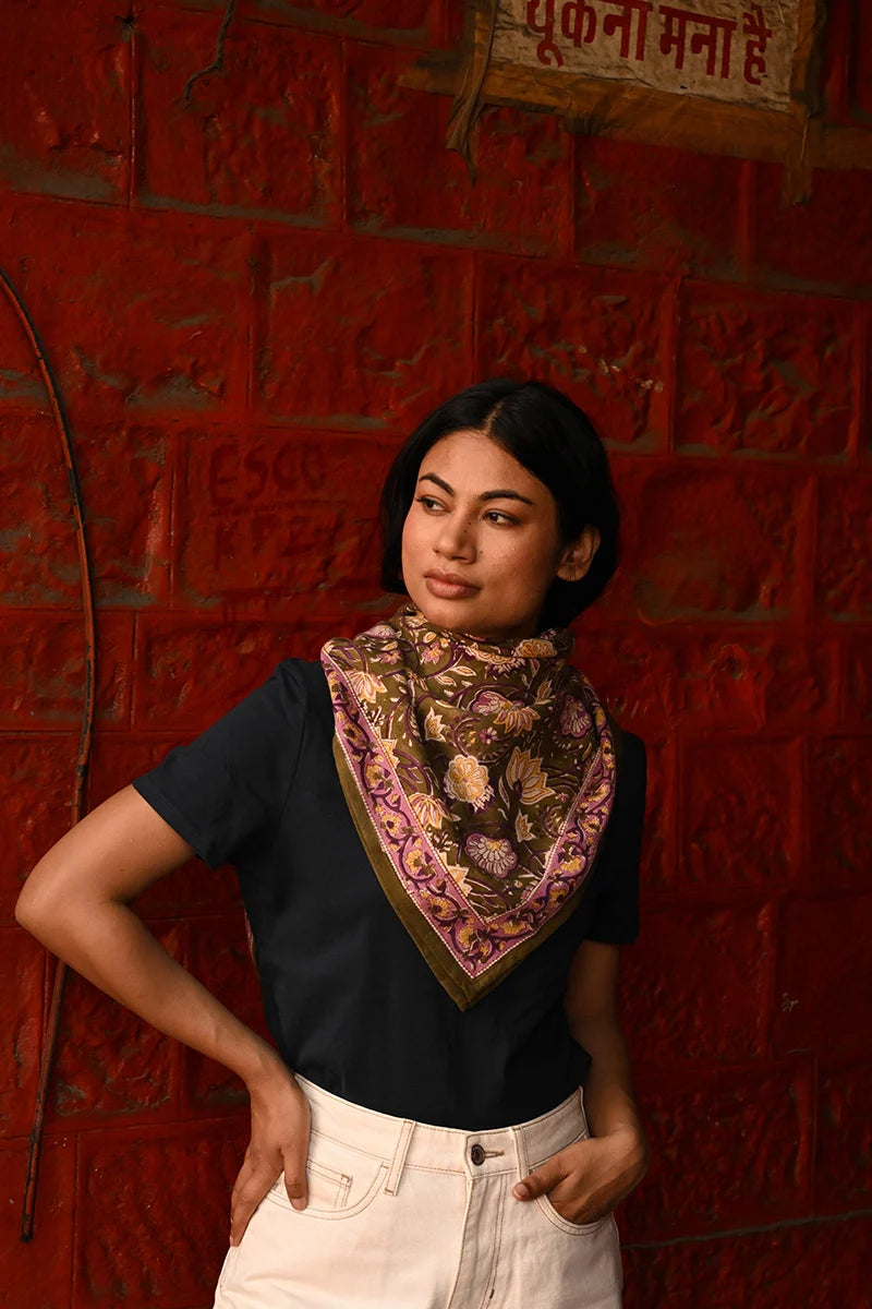 Foulard indien kaki